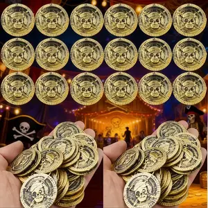 Vintage Style Plastic Pirate Skull Coins, 30/50/100 Pieces, Perfect for Party Performances, Carnival, Birthday Celebrations, School Events