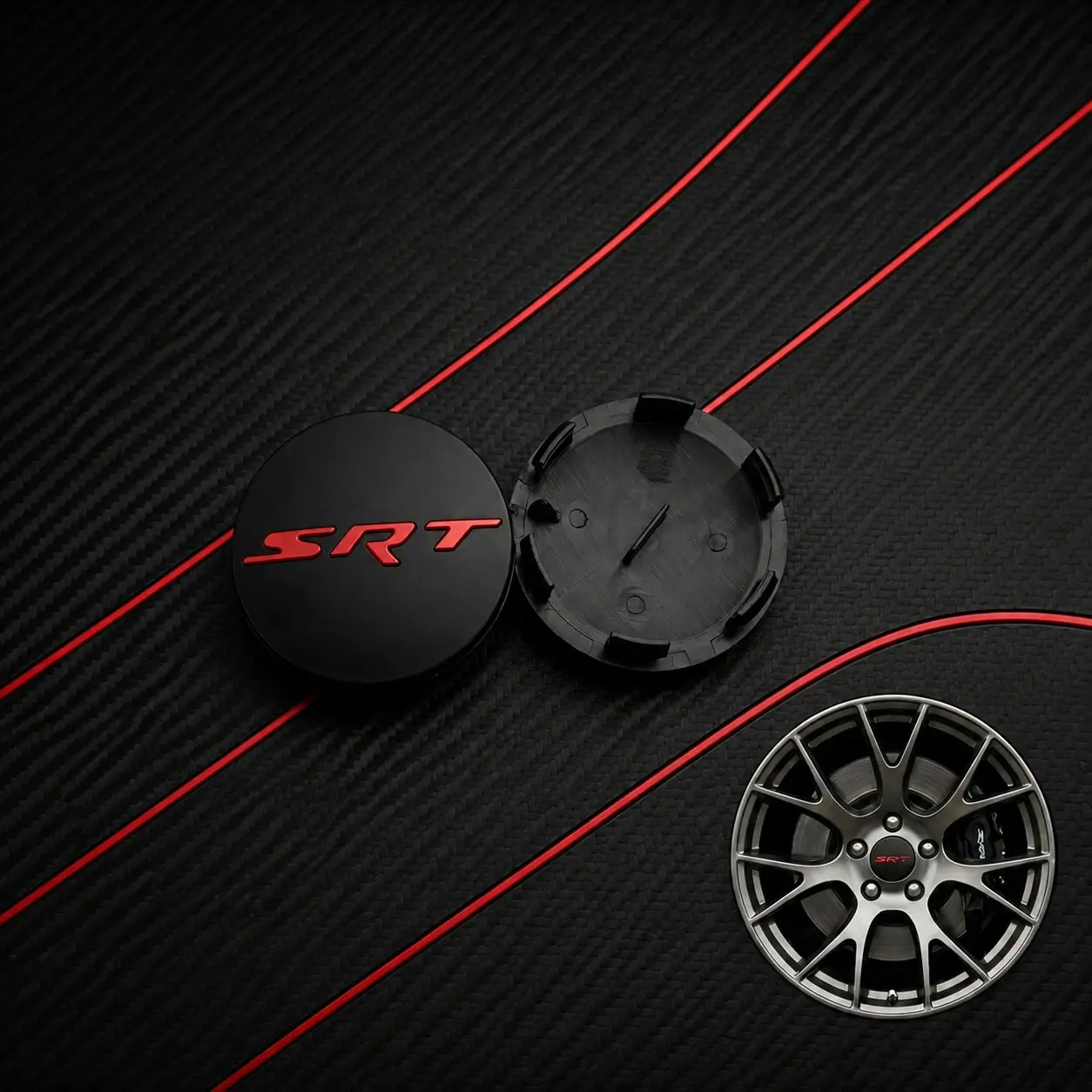 4pcs 63mm / 2.5-Inch Slant Wheel Center Caps, Automotive Car Accessories, Compatible with Dodge SRT Series