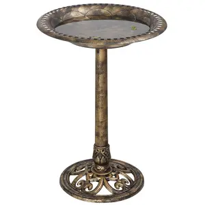 SEGAWE Birdbath 28" Height Pedestal Antique Outdoor Garden Decor Vintage Yard Art (Brass)