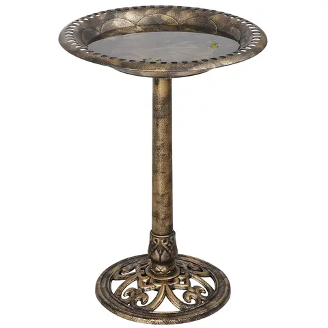 Segawe Rustic Bird Bath - 20"(diameter)x28.18"(h) Brass Pedestal, Antique Effect Resin Pet Supply, 4.4 lbs Low-Maintenance, 20" Wide Bird Bowl, 0.8 gal(3.03 L) Frostproof Portable Backyard Accessory