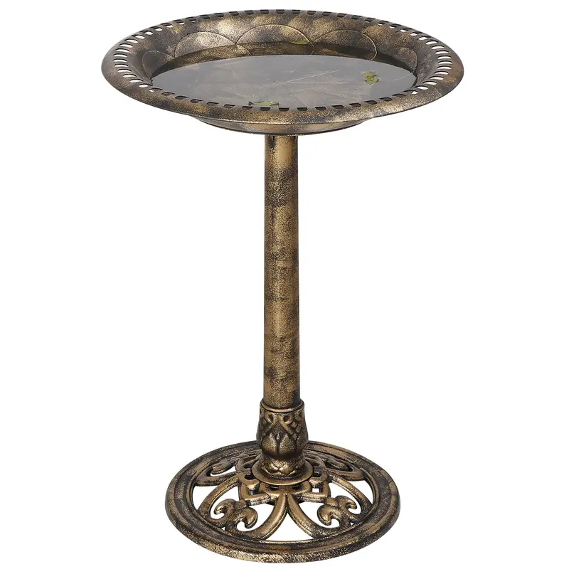 Segawe Rustic Bird Bath - 20"(diameter)x28.18"(h) Brass Pedestal, Antique Effect Resin Pet Supply, 4.4 lbs Low-Maintenance, 20" Wide Bird Bowl, 0.8 gal(3.03 L) Frostproof Portable Backyard Accessory