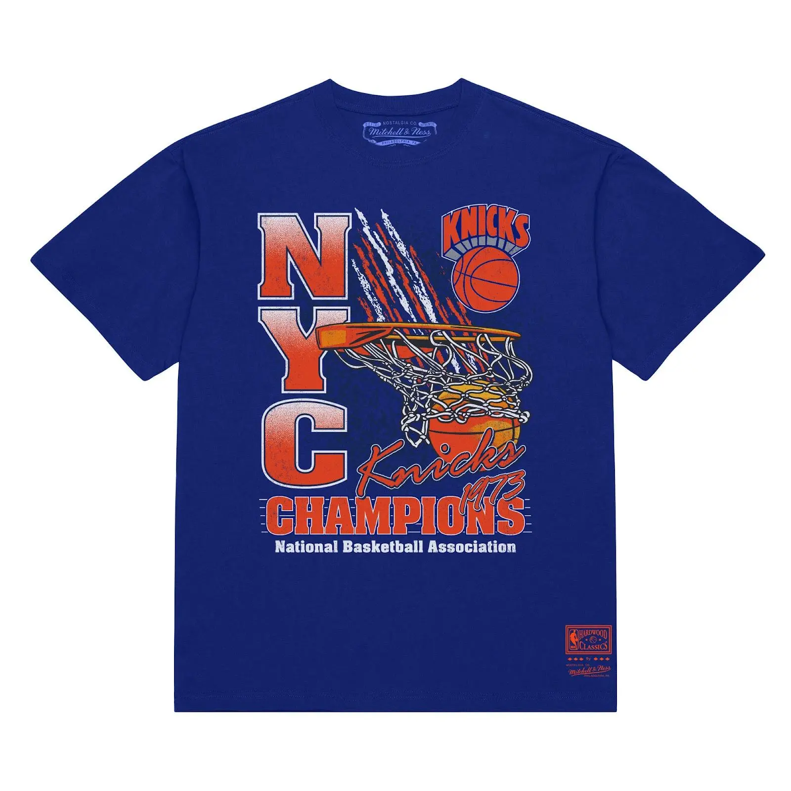 New York Knicks Blue Net T-Shirt NBA Throwback Tee Graphic Vintage Fan Gear Mitchell & Ness