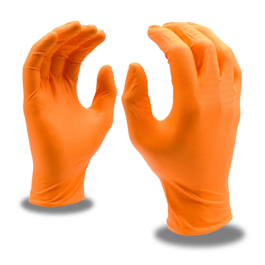 Cordova 4093 2XL Z-Tread Nitrile Gloves, 6 Mil, Orange, Box of 100