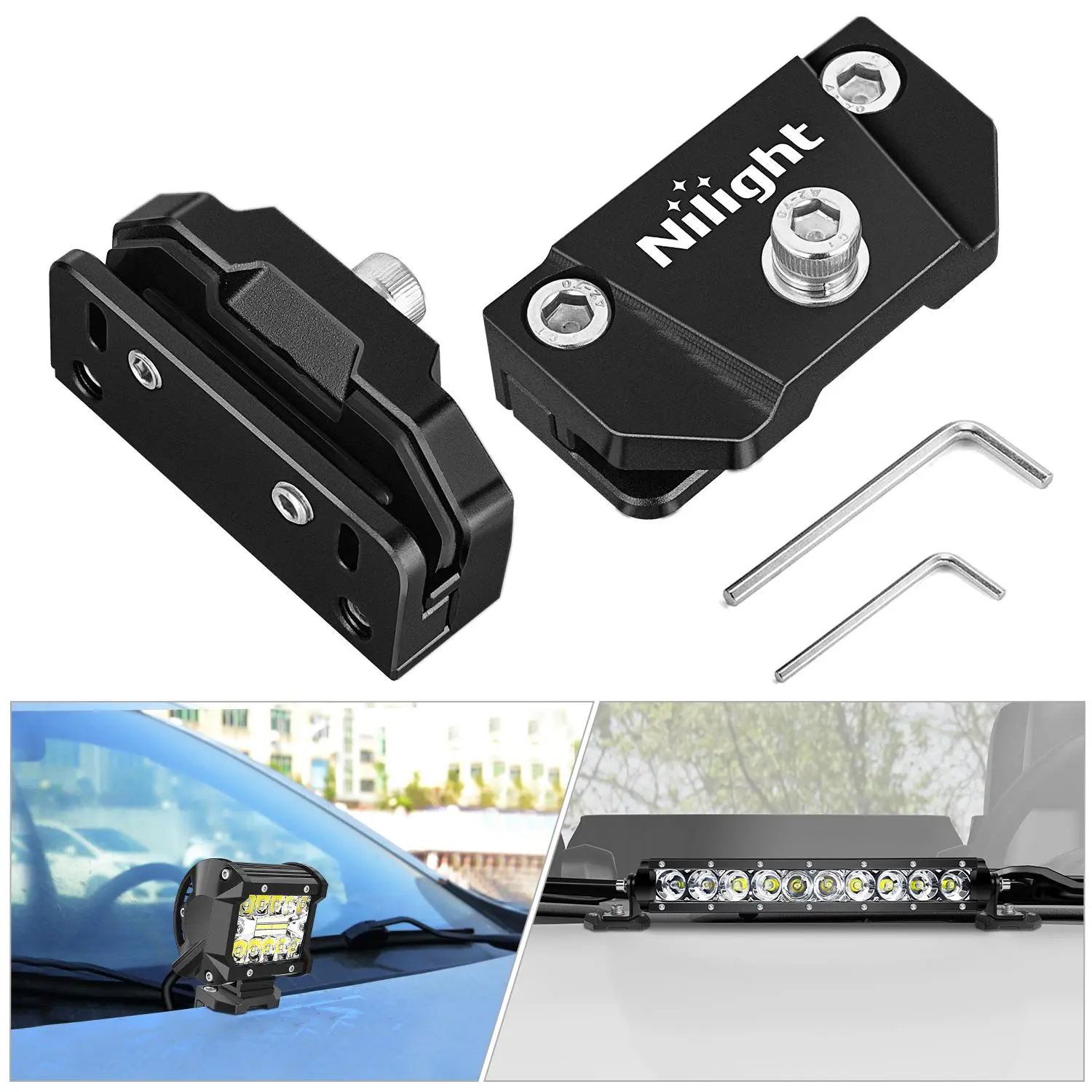 Nilight 2PCS 3mm Aluminum LED Lightbar Mounts - Adjustable, No Drilling, Stainless Steel Anti-Slip Clamps, Universal Fit for Hood Fog Pods, Car LED Lights, Automotive Car Light, Truck Accessories, Auxiliary Light
