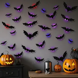 Halloween Bat Wall Decorations, Glow-In-The-Dark 3D Bats Stickers Various Sizes for Party Bedroom Window Indoor Outdoor Home Decoration, Decorative Wall Sticker