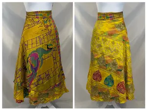 Plus Size Midi - Boho Silk Wrap Skirt | Upcycled Sari Fashion | Flowy Adjustable Fit