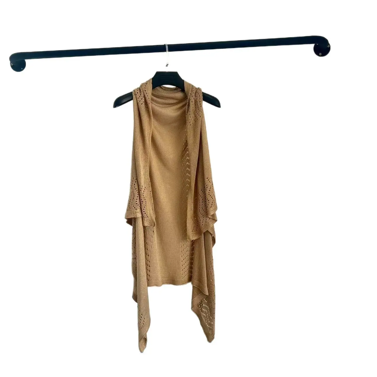 Solid color knitted shawl   camel color