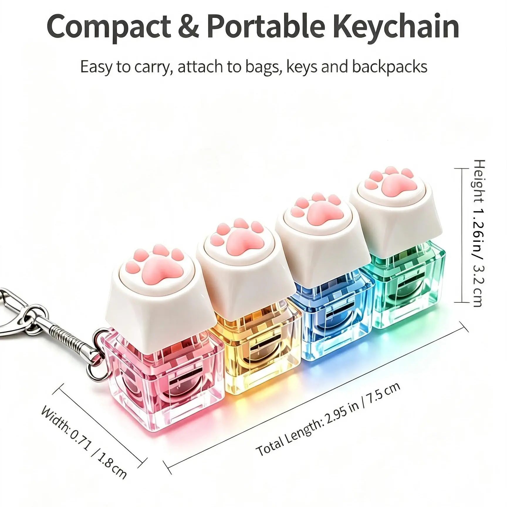 Keyboard Fidget Toy Keychain, Light Up Clicker Toy with LED Lights, Portable Sensory Desk Toy for Kids Teens Adults Gift