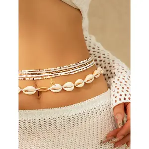 Starfish & Shell Decor Waist Chain Boho Style Body Jewelry for Women & Girls Fashion Jewelry for Party Daily Clothing Decor Trendy Jewelry for Birthday Gift