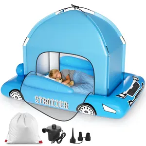 Inflatable Toddler Travel Bed with Tent – Foldable Portable Toddler Bed - Blow Up Kids Air Mattress with Safety Sides, Fast Pump, Carry Bag for Home, Camping, Hotel, Traveling, Grandmas' House