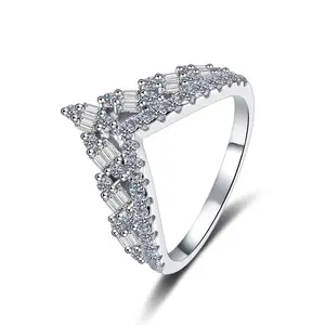 925 Sterling Silver V Shape Zircon Ring for Women, Hypoallergenic Geometric Open Band, Dainty Sparkling Stacking Ring, Minimalist Luxury Jewelry, TikTok Trending