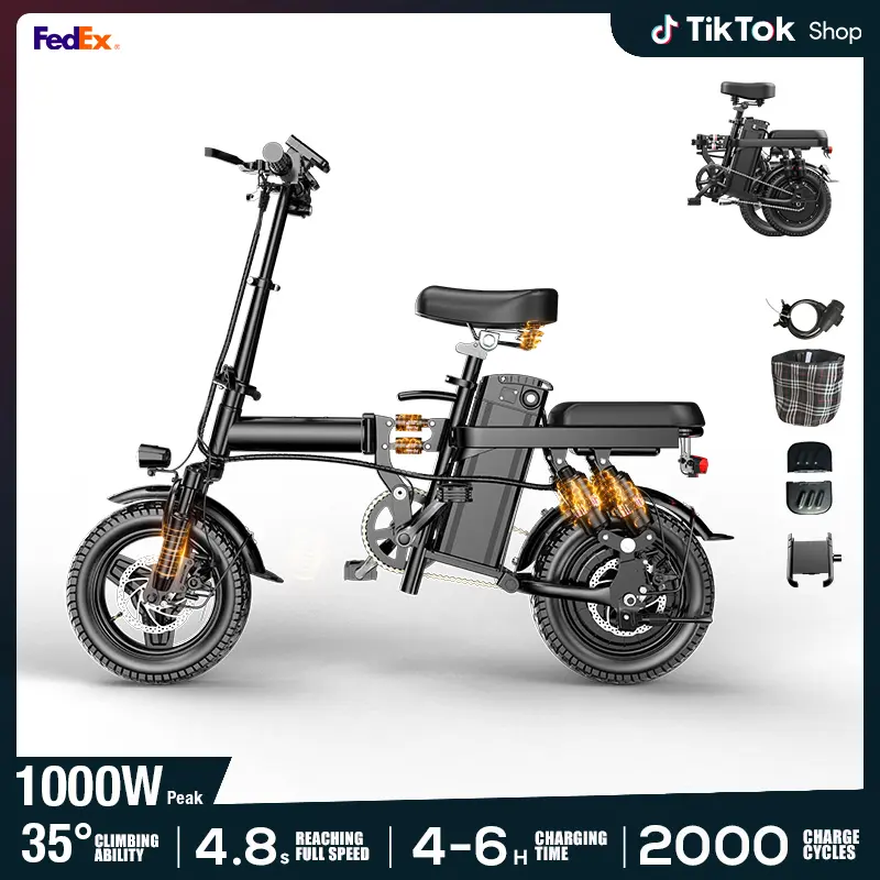 Electric Folding Ebike for Outdoor Sports & Leisure Cycling, 500W Motor, 48V 15Ah Battery, 14-Level Shock Absorption, 80Km Range, Dual Disc Brakes, UL2849 Certified, Advanced Tech, Bikes