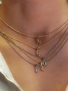 Personalized Small Letter Necklace, Fashion Simple Versatile Bubble Letter Pendant, Stainless Steel Beaded Chain for Women