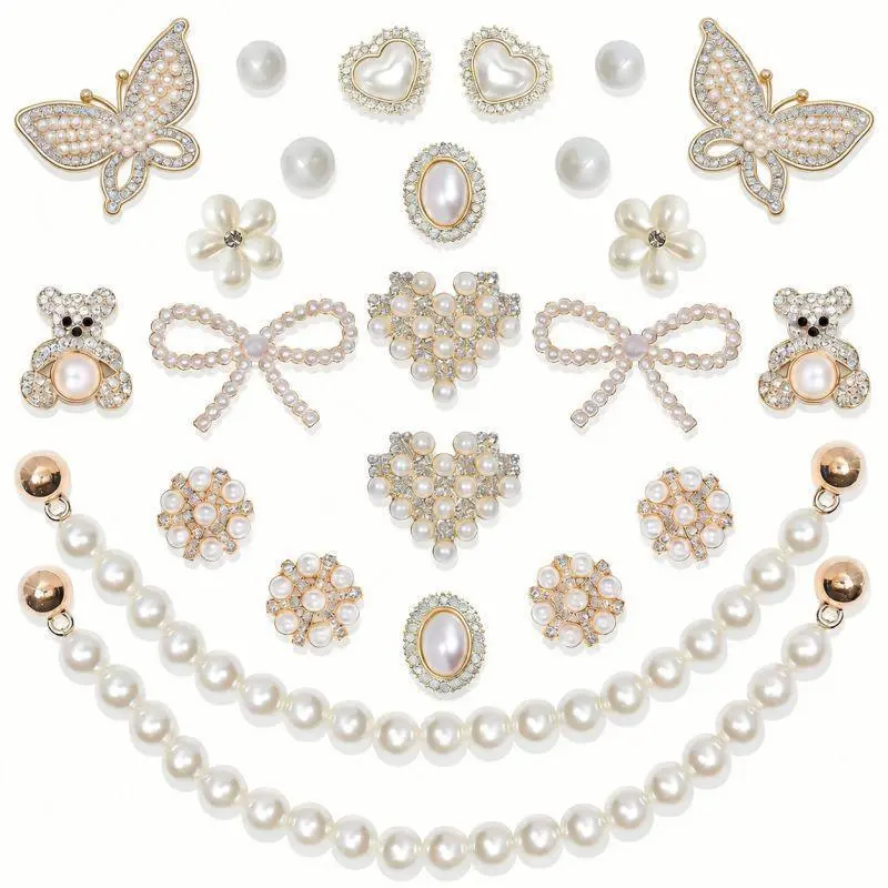 Shoe Charms for Women, Pearl Flower Rhinestone Chain Shoe Decorations, Bling DIY Shoe Accessories for Clogs & Sandals, Cute Fashion Decor for Everyday Wear, Party, Birthday & Holiday Gifts