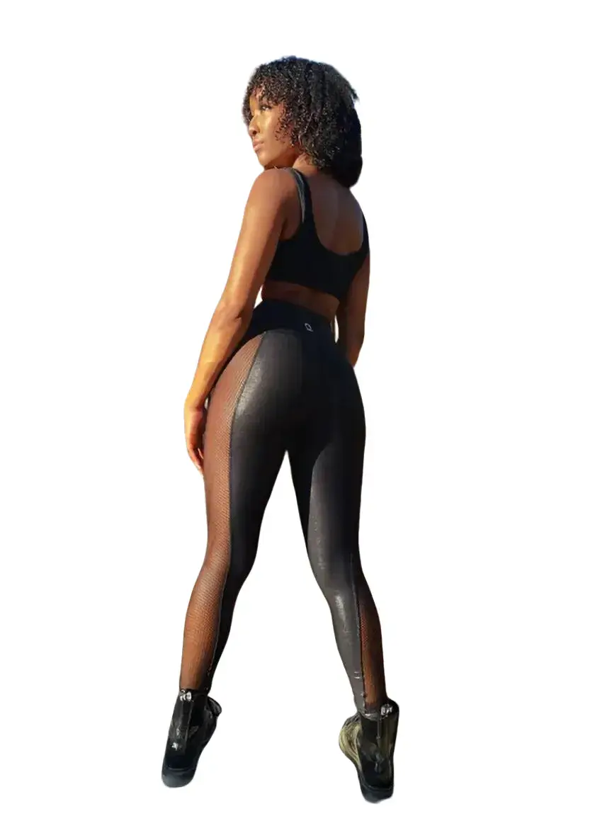 TheDriveClothing DDD Side Mesh Faux Leather Leggings – Women’s High Waisted Booty Scrunch Gym Pants, Squat Proof Y2K Streetwear Activewear, Edgy Biker Workout & Casual Outfit