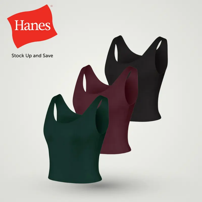 Hanes CoolDRI Women's Crop Tank with Built-in Shelf Bra, 3-Pack