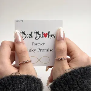 EWOPT 2 pcs Forever Best Friends Pink Oath Infinity Symbol Ring Set White Gold-Plated Adjustable Rings for Unbreakable Bond Matching Friendship Jewelry