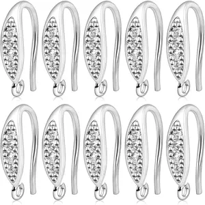 10pcs Cubic Zirconia Earring Hooks Hypoallergenic Brass Rhinestone Earwire Drop Earring Hooks Dangle Earrings for Women DIY Jewelry Making Decor, Bright Silver