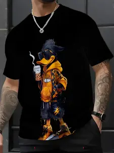 Men's 3D Cartoon Print Round Neck Short Sleeve Casual T-Shirt, Fitted All over Print, Long Clothing, All Seasons Wear graphic tee pumpkin patch outfit mcr