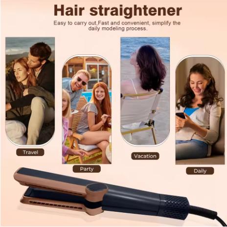 Airflow Styler 3-in-1 Curling Wand & Titanium Flat Iron Hair Straightener Dryer Professional Hair Curler with Cooling Air Vents | Dual Voltage & Adjustable Temp Hair Dryer