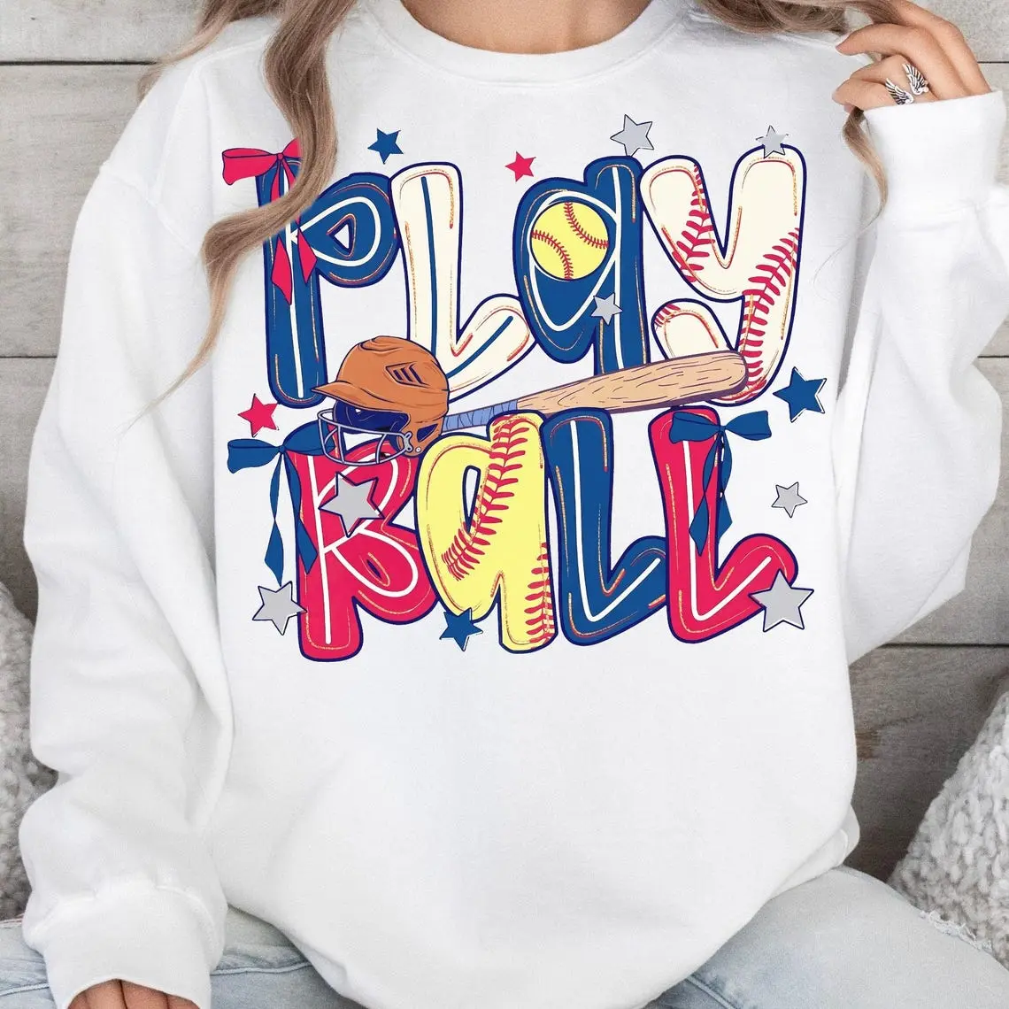 Play Ball Ballpark Sweatshirt Gildan 18000, Game Day Sweatshirt, Preppy Baseball Bow Glitter Hoodie, Baseball/Softball Mom shirt, Game Day Sports Design, Home Run