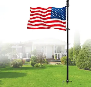 Ground Flag Poles for Outside House inground, Black Outdoor Flag Pole Kit with  Flag, 8ft Portable Yard Background Flag Pole Stand with Prongs, 80"
