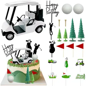 2026 New Golf Cake Decorations Set – Mini Cart, Clubs, Ball, Green Tree & Red Flag Cupcake Toppers. Perfect for Golf Theme Birthday Party Supplies & Cake Decor. Complete 5-Piece Kit.