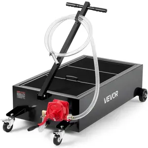 fathersdaygift VEVOR Low Profile Oil Drain Pan, 25 Gallon Capacity, Rolling Oil Drain Pan with Manual Pump, 7.2 ft Hose T Folding Handle, Leak-proof Corrosion-resistant, Fit for Cars, SUVs, Trucks, ATVs, Black