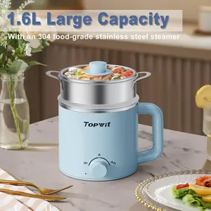 Electric Hot Pot :1.6L Mini Ramen Cooker with Overheat & Boil-Dry Protection, Suitable for Noodles, Soup, Oatmeal, College Dorm Office Travel Essentials