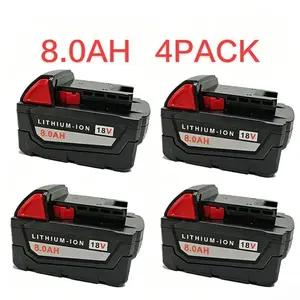 4-PACK,Milwaukee Tool Battery Alternative，18V, 8.0AH, large capacity, long battery life, suitable for decoration, cutting, drilling, construction, DIY crafts, and is compatible with M18 model. high replacement Heavy Duty