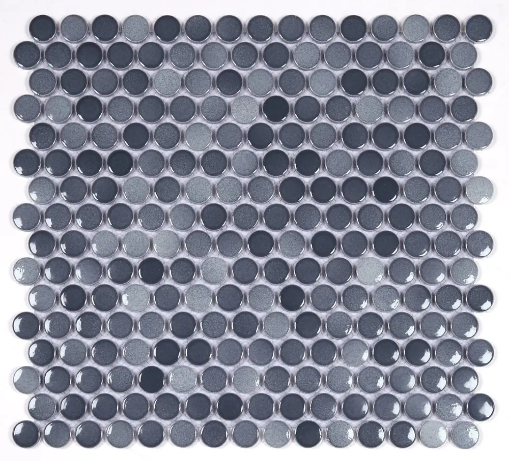 212 MAIN Dark Gray Crackled Look Penny Round Porcelain Mosaic Tile, 12x12 in, for Walls and Floors, Model ABOLOS UNBMNTROUND-DG (15.68 sq.ft/case)