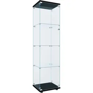 Curio Cabinet Glass Display Case for Collectibles with Door, 4 Display Shelves Showcase, 64.2"Hx16.9''Lx 14.6''W Black
