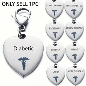 Heart Shaped Stainless Steel Car Keychain, Diabetic Pendant Keychain, Car Interior Decoration Accessories for Men & Women, Lightweight Keychain