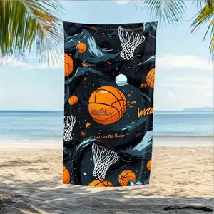 Basketball Themed Beach Towel Stylish Super Absorbent Unisex Machine Washable Perfect for Pool Beach Yoga Travel Camping bathroom Match Team Color Matching tea