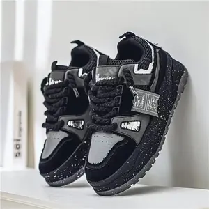 Unisex Retro Skateboard Shoes Black & Gray All-Season Comfort Low-Top Lace-Up Breathable Mesh PU Upper Thick Cushioned Rubber Sole for Streetwear Urban Fashion