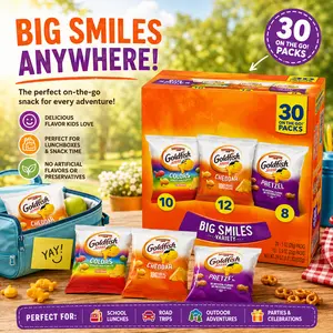 Crispy Goldfish Crackers Big Smiles Variety Pack - Cheddar, Colors, Pretzels Snack Packs, 30 Ct