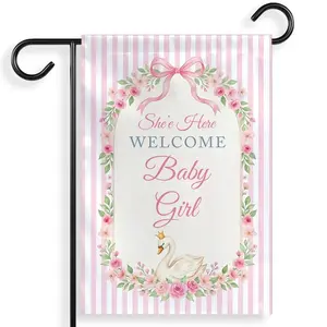 "She's Here" Welcome Baby Girl Garden Flag, Home & Baby Shower Announcement, Gender Reveal Newborn Decor.