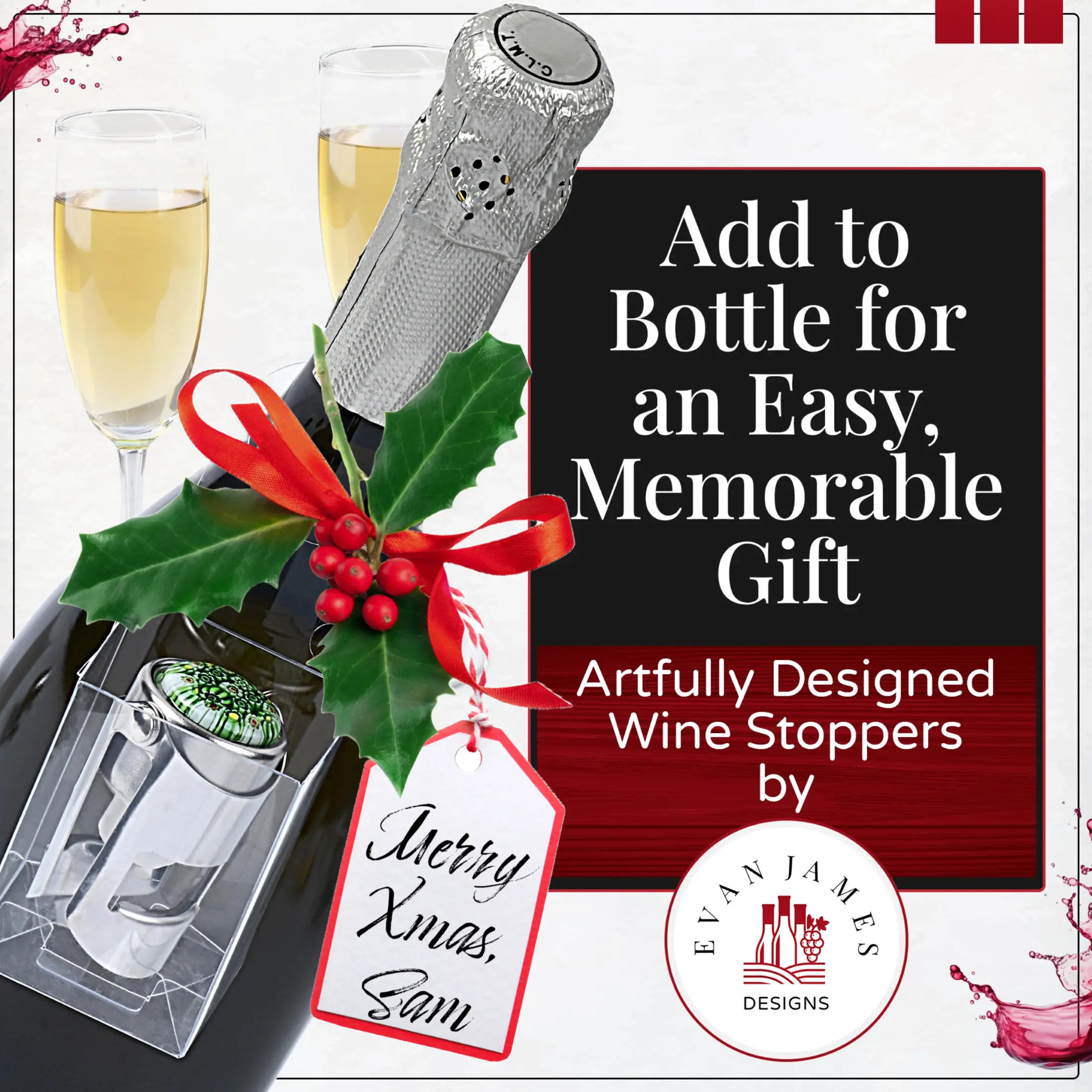 Millefiori Glass Champagne Bottle Stopper – Handmade, unique and beautiful gift for Prosecco, Cava, and Sparkling Wine Stopper with an airtight seal to keep bubbly fresher (Dark Green) Utensils Steel Stainless