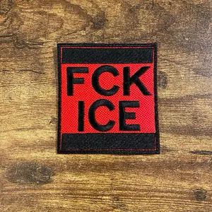 FCK ICE Embroidered Patch 2.5" x 2.78" Iron-On Sew-On Hook Multi-Color Options for Denim Jackets Tactical Gear Geometric Embroidery Design