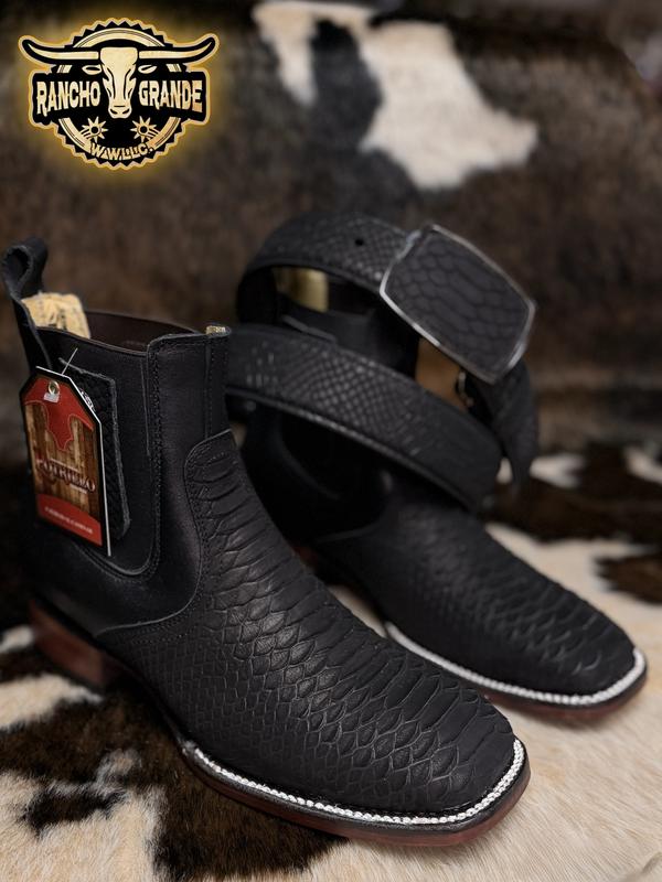 Botines Negros con diseno Incrieble para Hombre Estilo Rodeo Punta Cuadrada / Chelsea Boots Ankle Square Toe Black with Incredible design