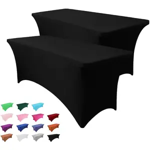 2 Pack 6FT Table Cloth For Rectangle Tables-Black Tablecloths Rectangular Fitted Stretch Spandex Table Covers 6 ft For Birthday,Cocktail,Wedding,Banquet,Christmas Holiday Tablecloth