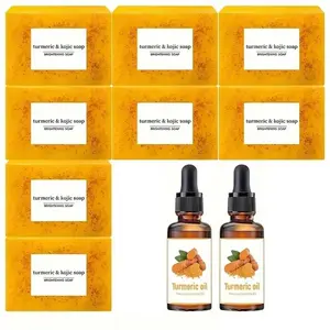 Turmeric Soap & Essential Oil Set, Moisturizing Gentle Curd Soap Bar & Essential Oil, Daily Skin Care Set for Women & Men, Anti Acne Bundle