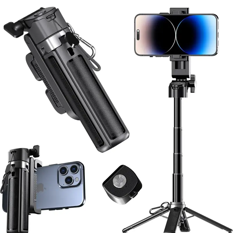 2026 New 5-in-1 Aluminium Mini Selfie Stick Phone Tripod with Bluetooth Remote Control - 360° Rotatable, 16" Extend, Cordless Compact Stylish Stabilizer for Cellphone Selfies/Vlogs, Smartphone Camera Accessories