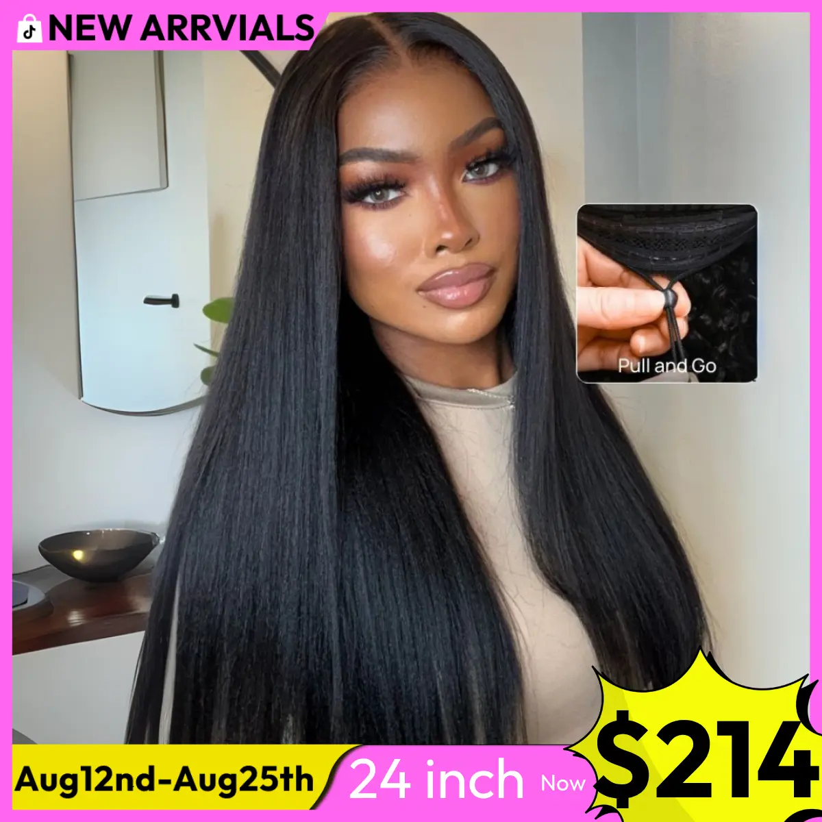 UNice Glueless Yaki Straight Wig Pre-cut 7x5 HD Lace Frontal Human Hair Wigs with Pre-plucked Hairline for Beginners Easy Install Natural Scalp SummerArrvials