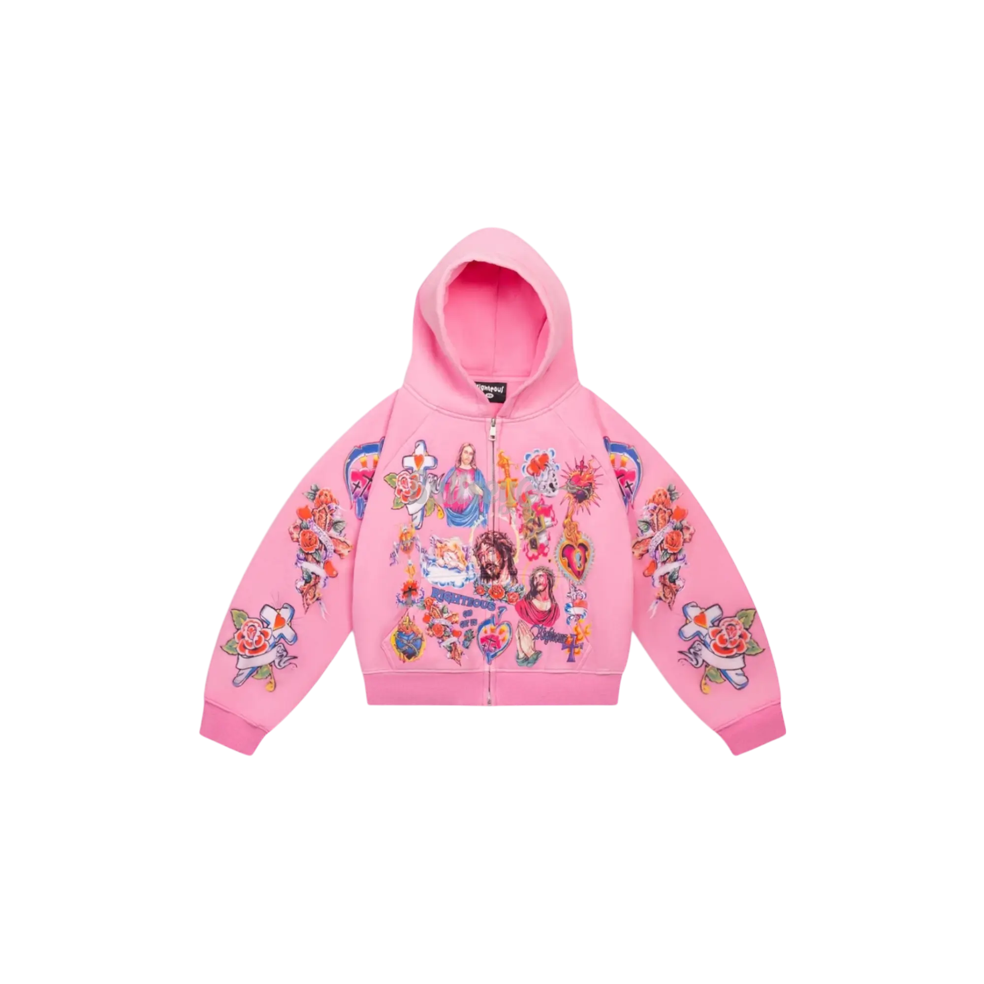 We Are Righteous Risen King Pink Cropped Zip-Up Hoodie