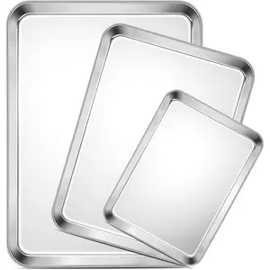 Baking Sheet Set of 3, 16/12.5/9.3 Inch Stainless Steel Cookie Sheets Baking Pans, Metal Oven Baking Tray for Cooking Roasting Serving,  & Mirror Finish & Dishwasher Safe