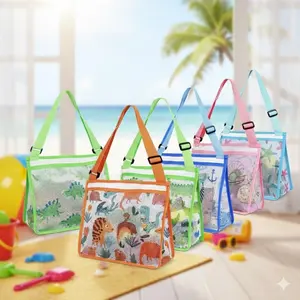 Large Durable Portable Beach Toys Set for Kids & adults, Waterproof Multifunctional Sand Toy Bag with Zippered Shell Collecting Net, Big Capacity Outdoor Swim Picnic Gear Storage Accessory.