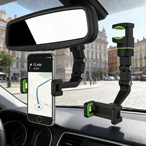 360° Rotatable Car Rearview Mirror Phone Holder, Hands-Free Adjustable Holder Smartphone Mount for Cars and Guitars, Durable Plastic Auto Accessory, Multifunctional Car Accessories