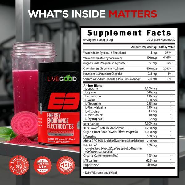 Energy Endurance Electrolyte Powder for Hydration with BCAAs for Muscle Strength Support 11.96oz