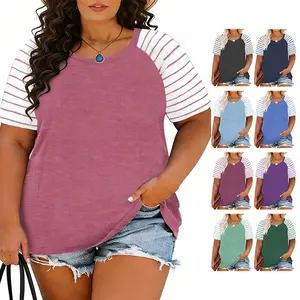 Women’s Plus Size Striped Raglan Tops Casual Lightweight Summer Tunic Tee Shirts Stylish Colorblock Crewneck Shortsleeve Blouses T-shirts XL-5XL DPS1005 tshirts classic